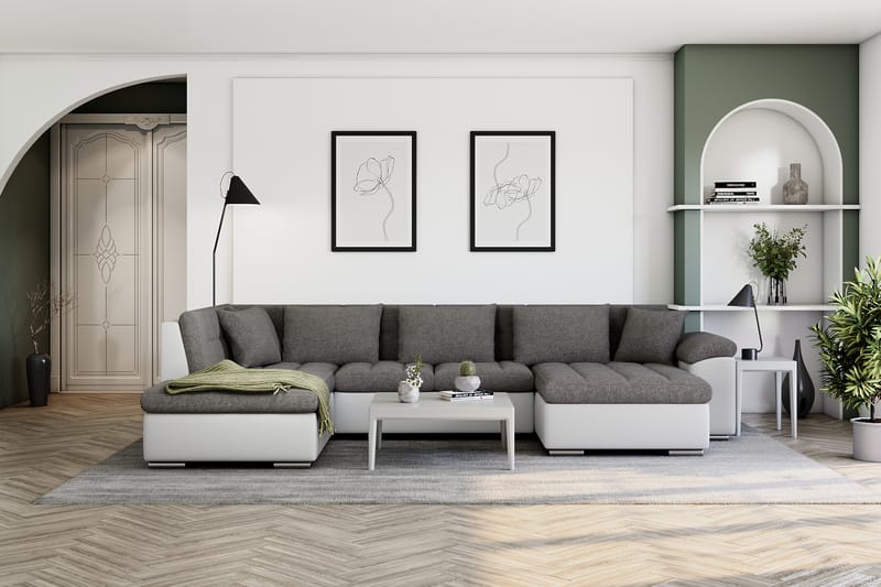 Hjørnesovesofa Jakarta Divan med Oppbevaring Høyre - Hvit/Lysgrå - Møbler - Sofaer - Skinnsofaer
