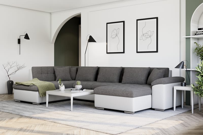 Hjørnesovesofa Jakarta Divan med Oppbevaring Høyre - Hvit/Lysgrå - Møbler - Sofaer - Skinnsofaer
