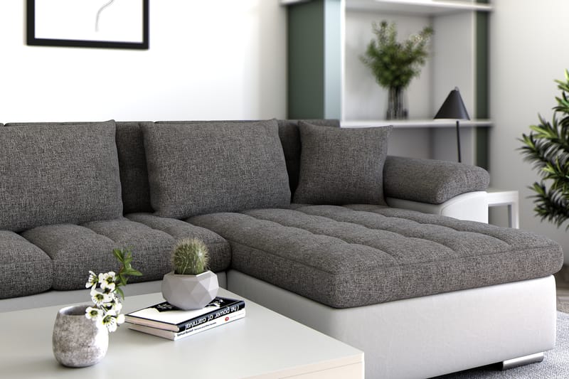 Hjørnesovesofa Jakarta Divan med Oppbevaring Høyre - Hvit/Lysgrå - Møbler - Sofaer - Skinnsofaer
