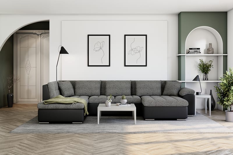 Hjørnesovesofa Jakarta Divan med Oppbevaring Høyre - Svart/Grå - Møbler - Sofaer - Skinnsofaer