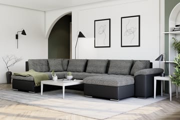 Hjørnesovesofa Jakarta Divan med Oppbevaring Høyre - Svart/Grå - Møbler - Sofaer - Skinnsofaer