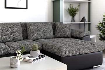 Hjørnesovesofa Jakarta Divan med Oppbevaring Høyre - Svart/Grå - Møbler - Sofaer - Skinnsofaer