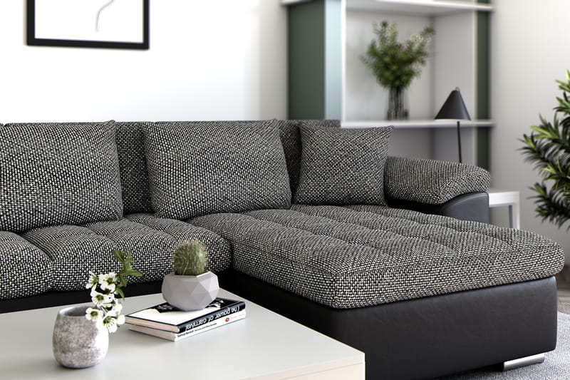 Hjørnesovesofa Jakarta Divan med Oppbevaring Høyre - Svart/Grå - Møbler - Sofaer - Skinnsofaer