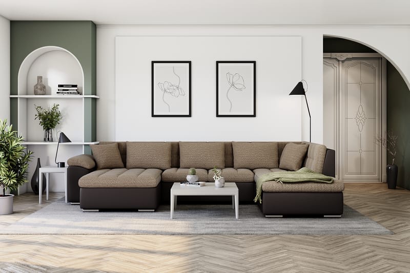Hjørnesovesofa Jakarta Divan med Oppbevaring Venstre - Beige/Brun - Møbler - Sofaer - Skinnsofaer