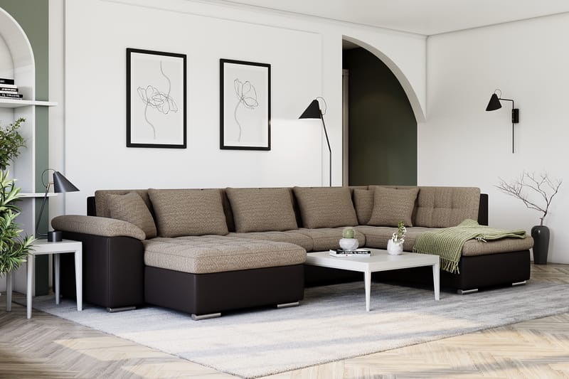 Hjørnesovesofa Jakarta Divan med Oppbevaring Venstre - Beige/Brun - Møbler - Sofaer - Skinnsofaer