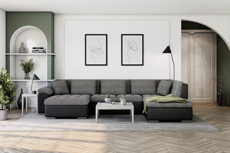 Hjørnesovesofa Jakarta Divan med Oppbevaring Venstre - Grå/Svart - Møbler - Sofaer - Skinnsofaer
