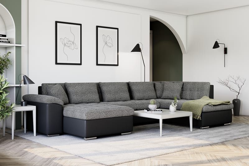 Hjørnesovesofa Jakarta Divan med Oppbevaring Venstre - Grå/Svart - Møbler - Sofaer - Skinnsofaer