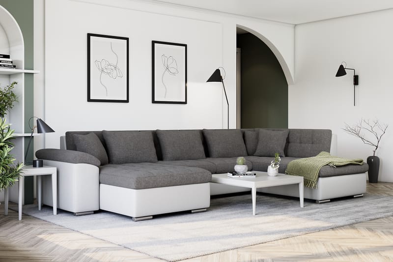 Hjørnesovesofa Jakarta Divan med Oppbevaring Venstre - Lysgrå/Hvit - Møbler - Sofaer - Skinnsofaer