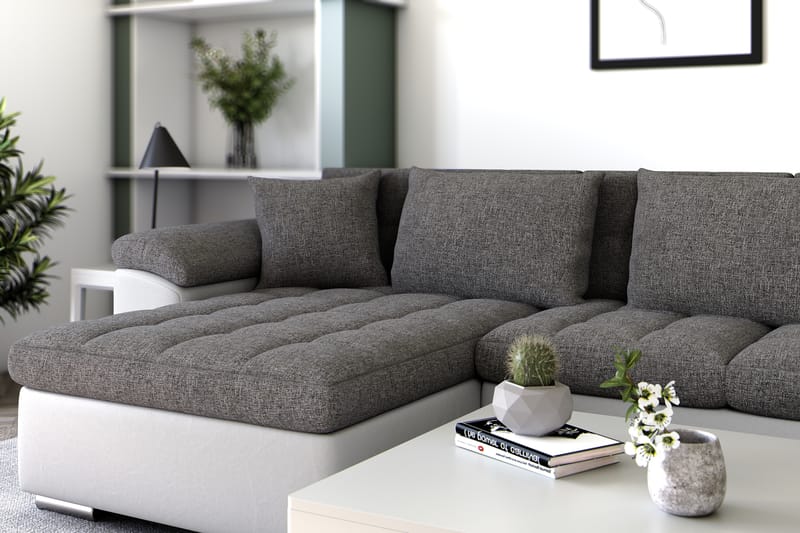Hjørnesovesofa Jakarta Divan med Oppbevaring Venstre - Lysgrå/Hvit - Møbler - Sofaer - Skinnsofaer