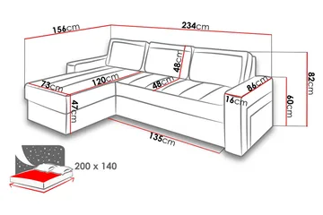 Kolder Divansovesofa 234x156x82 cm - Møbler - Sofaer - Skinnsofaer