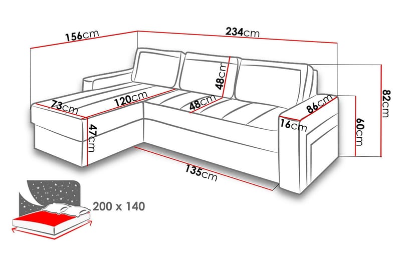 Kolder Divansovesofa 234x156x82 cm - Møbler - Sofaer - Skinnsofaer