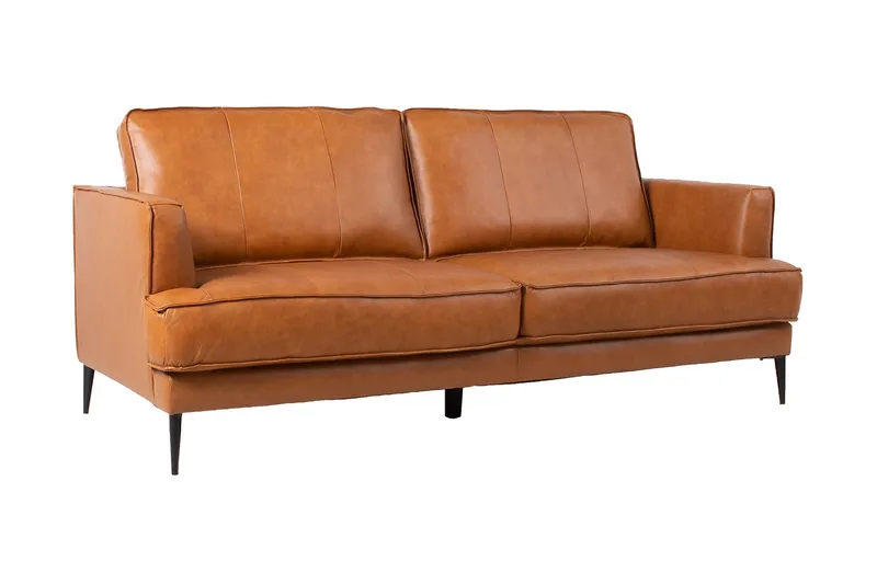Leo Rektangulær Skinnsofa med Smale Ben 194 cm - Cognac - Møbler - Sofaer - Skinnsofaer