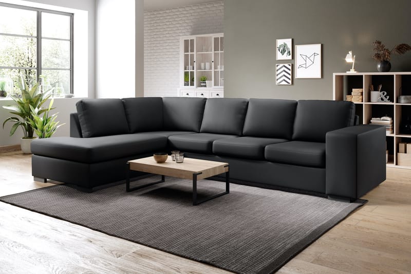 Memphis 4-seters Venstrevendt L-formet Large Sjeselongsofa i Kunstlær - Svart - Møbler - Sofaer - Skinnsofaer