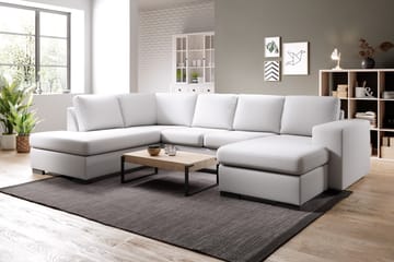 Memphis 4-seters Venstrevendt U-formet Sofa med Divan og Sjeselong i Kunstlær - Hvit - Møbler - Sofaer - Skinnsofaer
