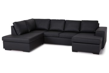 Memphis 4-seters Venstrevendt U-formet Sofa med Divan og Sjeselong i Kunstlær - Svart - Møbler - Sofaer - Skinnsofaer