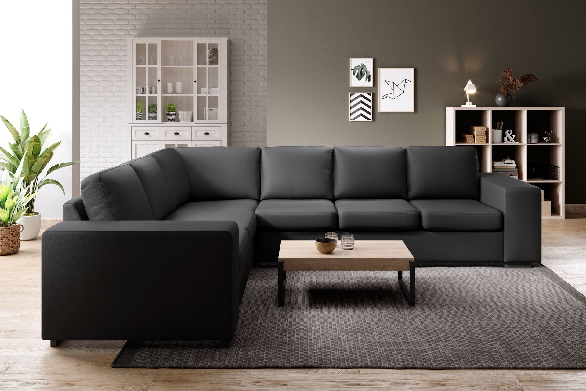 Memphis 5-seters Vendbar L-formet Hjørnesofa i Kunstlær - Svart - Møbler - Sofaer - Skinnsofaer