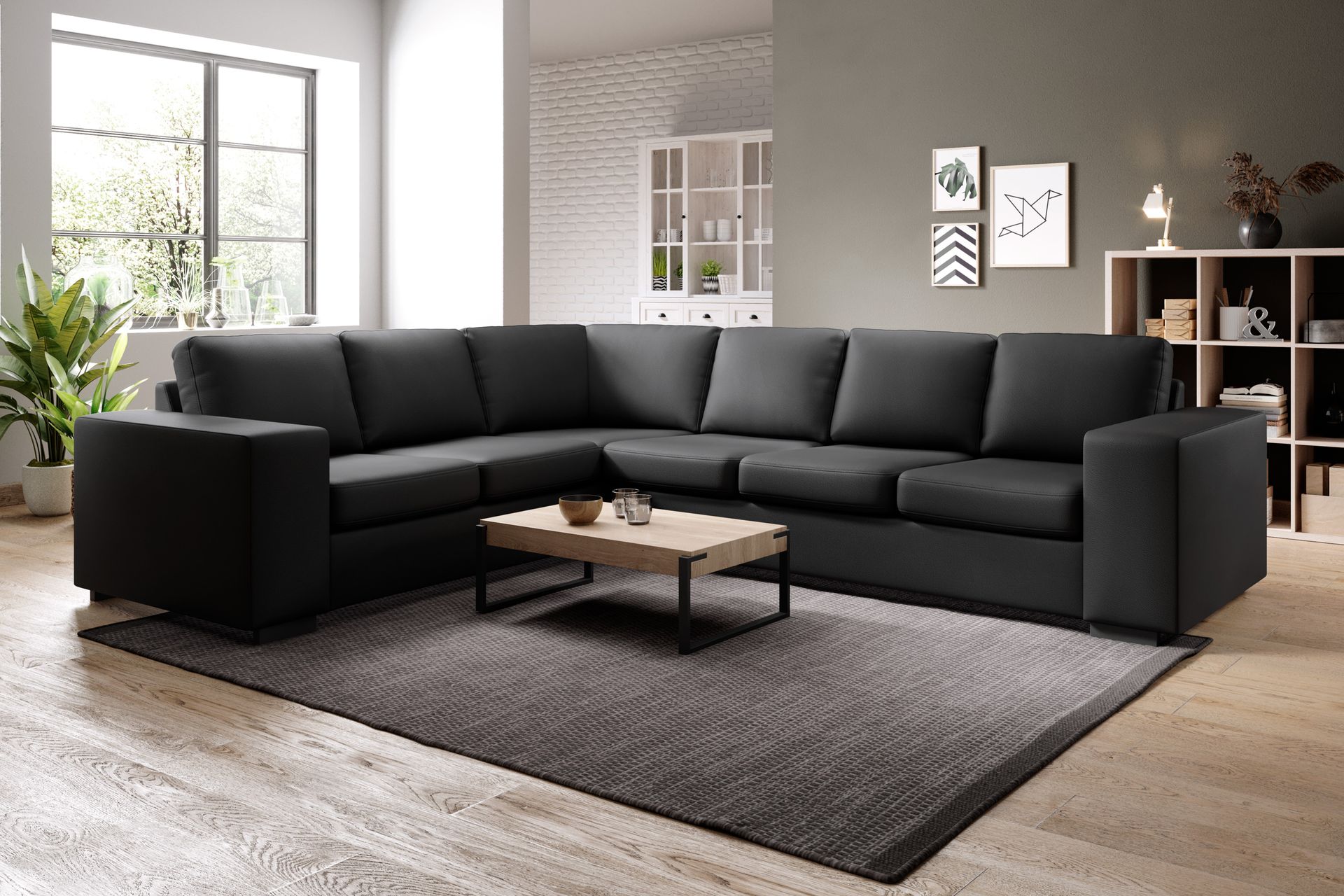 Memphis 5-seters Vendbar L-formet Hjørnesofa i Kunstlær - Svart - Møbler - Sofaer - Skinnsofaer