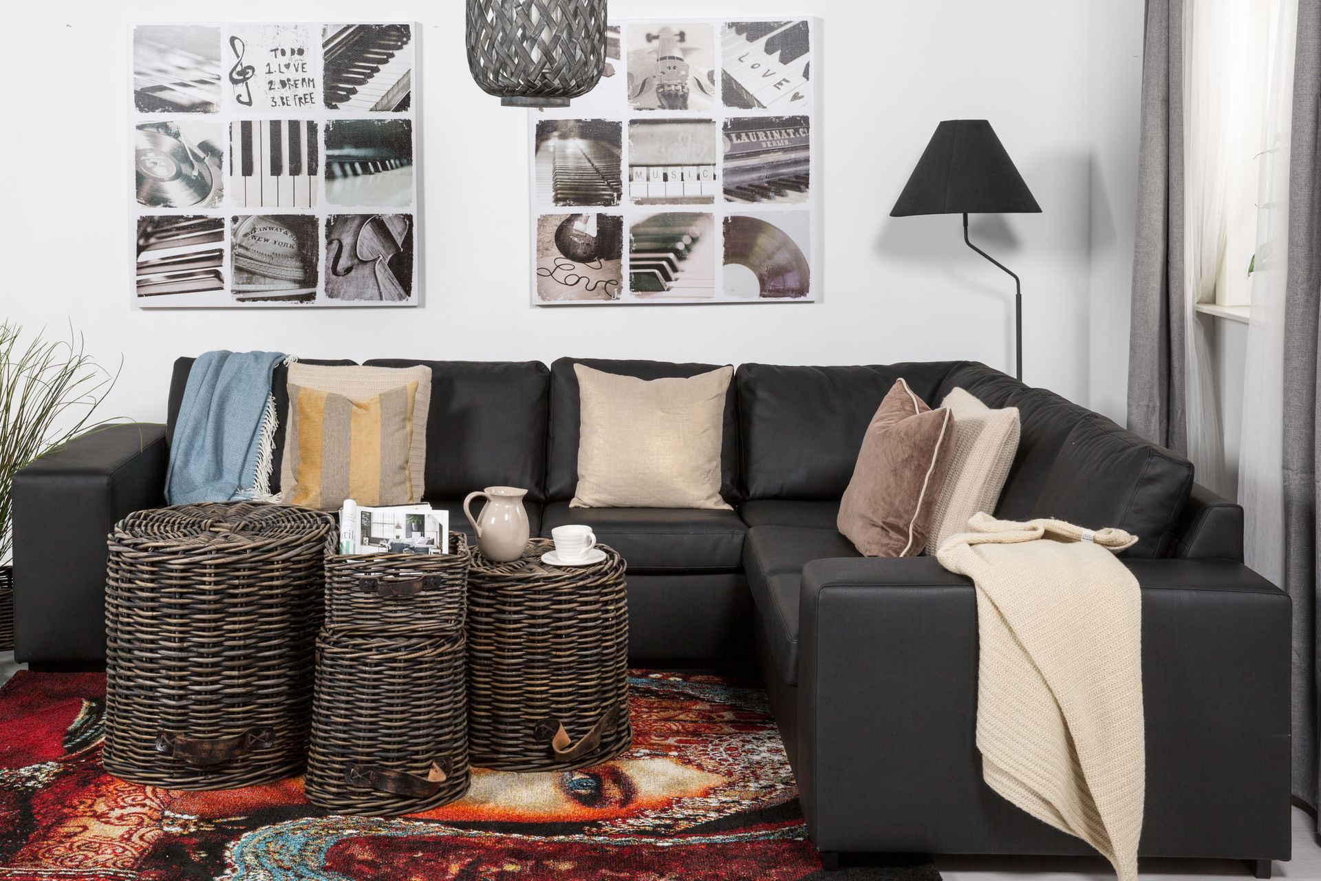 Memphis 5-seters Vendbar L-formet Hjørnesofa i Kunstlær - Svart - Møbler - Sofaer - Skinnsofaer