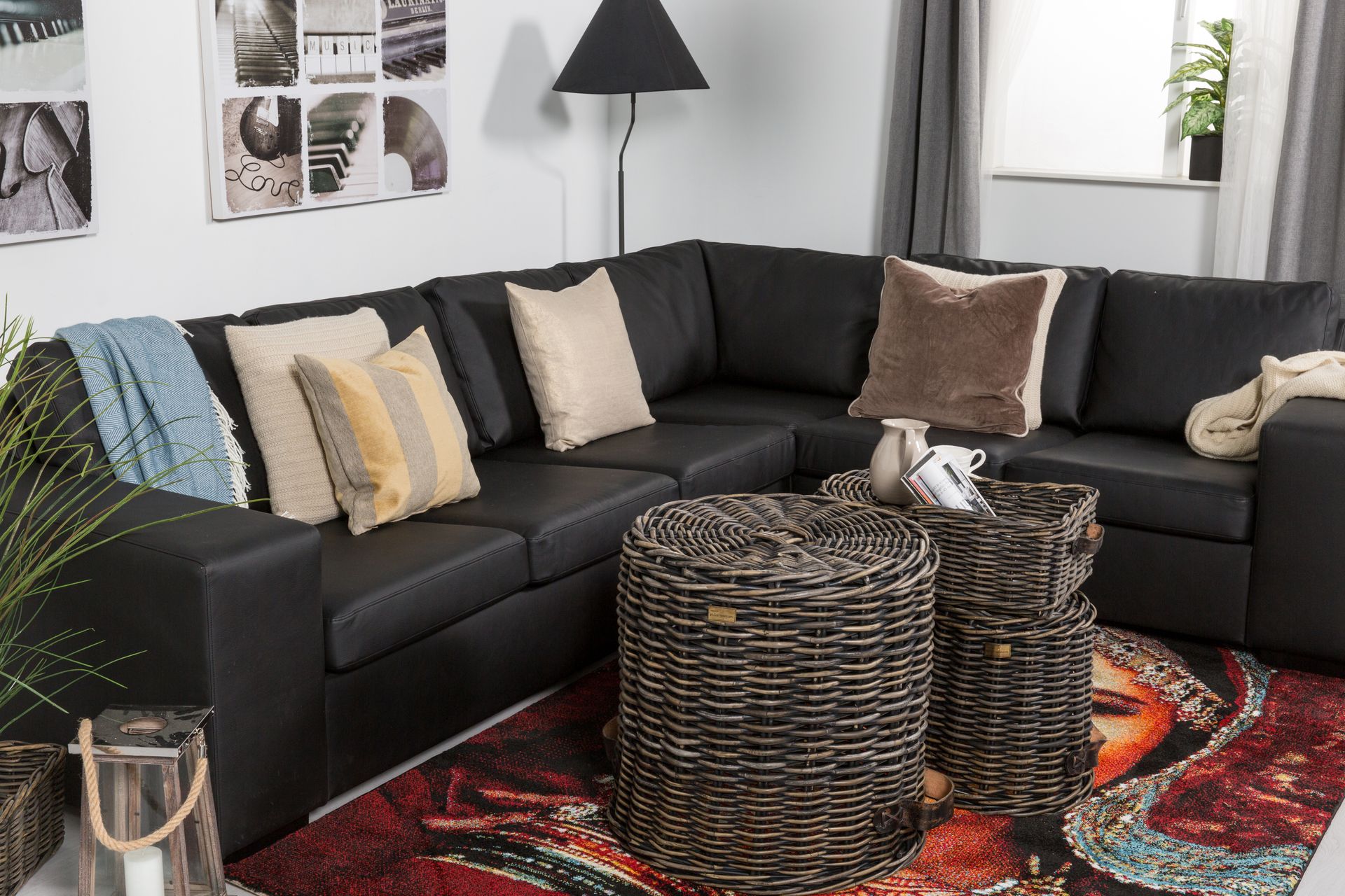 Memphis 5-seters Vendbar L-formet Hjørnesofa i Kunstlær - Svart - Møbler - Sofaer - Skinnsofaer