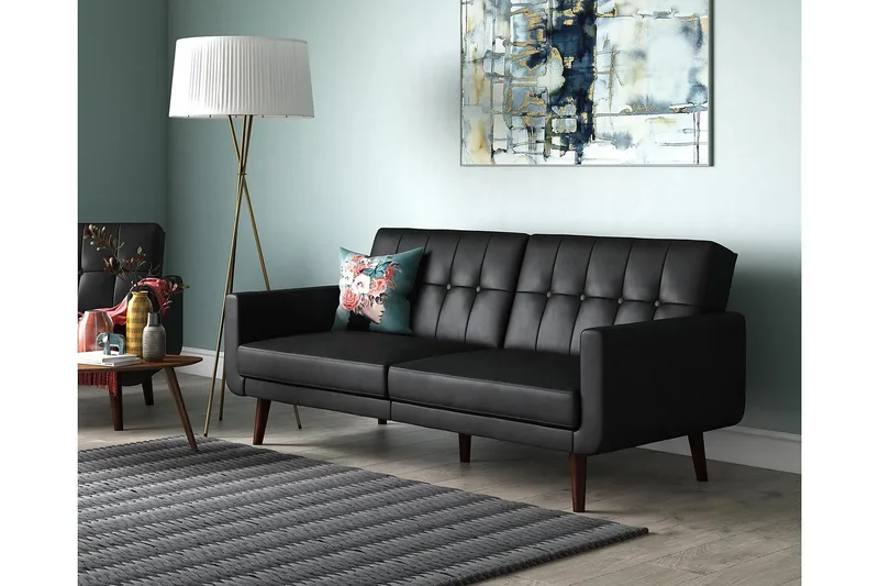 Nola 3-seters Sovesofa Kunstlær/Svart - Dorel Home - Møbler - Sofaer - Skinnsofaer