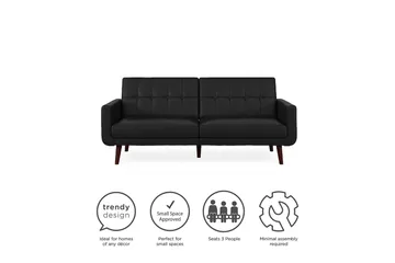 Nola 3-seters Sovesofa Kunstlær/Svart - Dorel Home - Møbler - Sofaer - Skinnsofaer