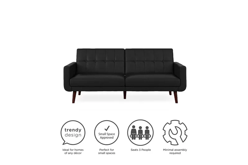 Nola 3-seters Sovesofa Kunstlær/Svart - Dorel Home - Møbler - Sofaer - Skinnsofaer