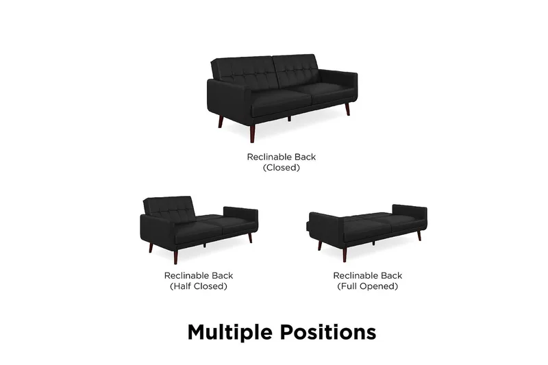 Nola 3-seters Sovesofa Kunstlær/Svart - Dorel Home - Møbler - Sofaer - Skinnsofaer