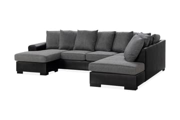 Ocean 4-seters Høyrevendt U-formet Sofa med Divan og Sjeselong i Stoff/Kunstskinn - Grå / Svart - Møbler - Sofaer - Skinnsofaer