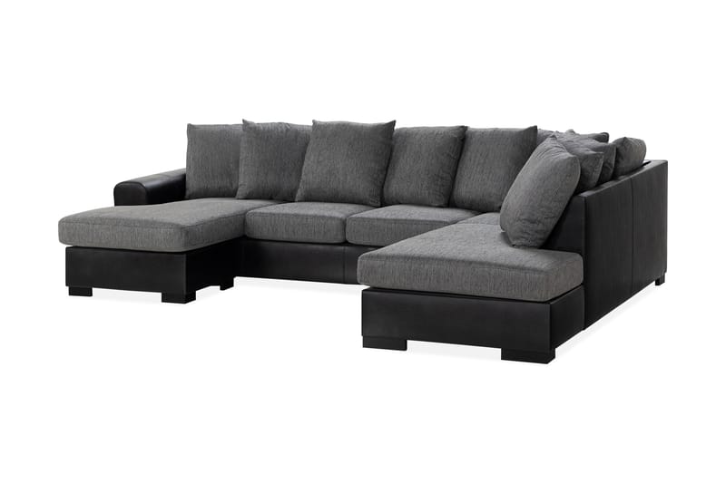 Ocean 4-seters Høyrevendt U-formet Sofa med Divan og Sjeselong i Stoff/Kunstskinn - Grå / Svart - Møbler - Sofaer - Skinnsofaer