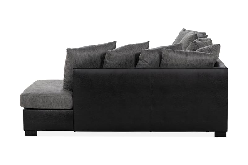 Ocean 4-seters Høyrevendt U-formet Sofa med Divan og Sjeselong i Stoff/Kunstskinn - Grå / Svart - Møbler - Sofaer - Skinnsofaer