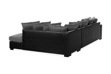 Ocean 4-seters Høyrevendt U-formet Sofa med Divan og Sjeselong i Stoff/Kunstskinn - Grå / Svart - Møbler - Sofaer - Skinnsofaer