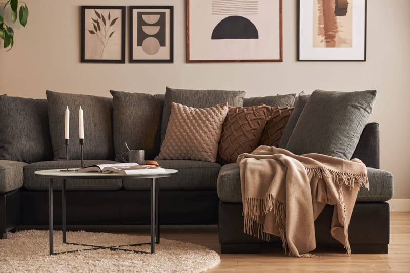 Ocean 4-seters Høyrevendt U-formet Sofa med Divan og Sjeselong i Stoff/Kunstskinn - Grå / Svart - Møbler - Sofaer - Skinnsofaer
