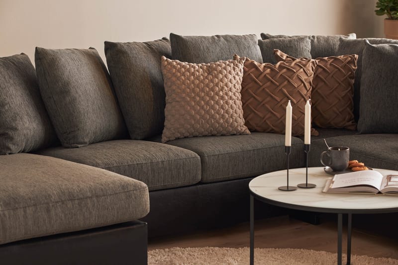 Ocean 4-seters Høyrevendt U-formet Sofa med Divan og Sjeselong i Stoff/Kunstskinn - Grå / Svart - Møbler - Sofaer - Skinnsofaer