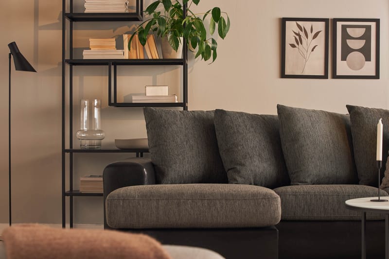 Ocean 4-seters Høyrevendt U-formet Sofa med Divan og Sjeselong i Stoff/Kunstskinn - Grå / Svart - Møbler - Sofaer - Skinnsofaer