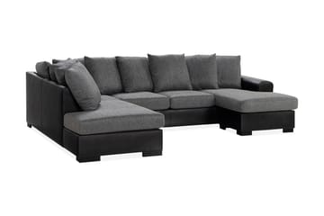 Ocean 4-seters Venstrevendt U-formet Sofa med Divan og Sjeselong i Kunstlær/Stoff - Grå / Svart - Møbler - Sofaer - Skinnsofaer