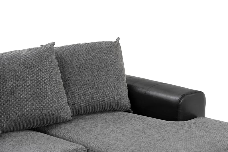 Ocean 4-seters Venstrevendt U-formet Sofa med Divan og Sjeselong i Kunstlær/Stoff - Grå / Svart - Møbler - Sofaer - Skinnsofaer