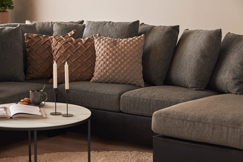 Ocean 4-seters Venstrevendt U-formet Sofa med Divan og Sjeselong i Kunstlær/Stoff - Grå / Svart - Møbler - Sofaer - Skinnsofaer
