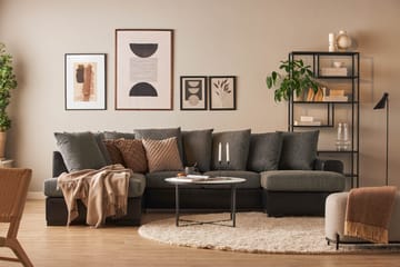 Ocean 4-seters Venstrevendt U-formet Sofa med Divan og Sjeselong i Kunstlær/Stoff - Grå / Svart - Møbler - Sofaer - Sofaer med sjeselong - 4 seters sofa med divan