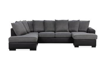 Ocean 4-seters Venstrevendt U-formet Sofa med Divan og Sjeselong i Kunstlær/Stoff - Grå / Svart - Møbler - Sofaer - Sofaer med sjeselong - 4 seters sofa med divan