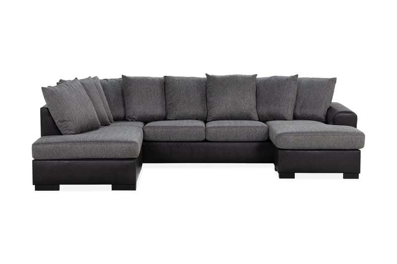 Ocean 4-seters Venstrevendt U-formet Sofa med Divan og Sjeselong i Kunstlær/Stoff, Grå / Svart
