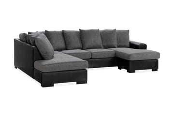 Ocean 4-seters Venstrevendt U-formet Sofa med Divan og Sjeselong i Kunstlær/Stoff - Grå / Svart - Møbler - Sofaer - Sofaer med sjeselong - 4 seters sofa med divan