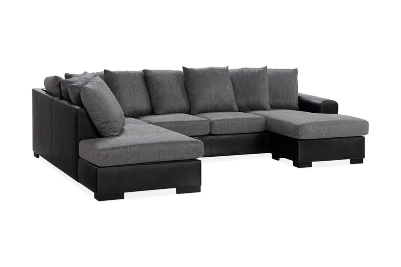Ocean 4-seters Venstrevendt U-formet Sofa med Divan og Sjeselong i Kunstlær/Stoff - Grå / Svart - Møbler - Sofaer - Sofaer med sjeselong - 4 seters sofa med divan