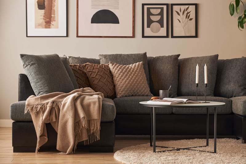 Ocean 4-seters Venstrevendt U-formet Sofa med Divan og Sjeselong i Kunstlær/Stoff - Grå / Svart - Møbler - Sofaer - Sofaer med sjeselong - 4 seters sofa med divan