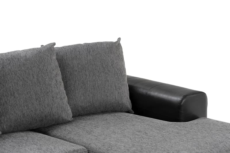 Ocean 4-seters Venstrevendt U-formet Sofa med Divan og Sjeselong i Kunstlær/Stoff - Grå / Svart - Møbler - Sofaer - Sofaer med sjeselong - 4 seters sofa med divan