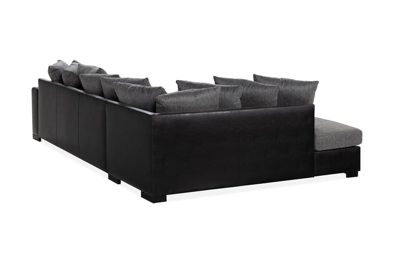 Ocean 4-seters Venstrevendt U-formet Sofa med Divan og Sjeselong i Kunstlær/Stoff - Grå / Svart - Møbler - Sofaer - Sofaer med sjeselong - 4 seters sofa med divan