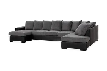 Ocean 5-seters Høyrevendt U-formet Large Sofa med Divan og Sjeselong i Kunstlær/Stoff - Grå / Svart - Møbler - Sofaer - U-sofa