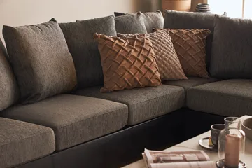Ocean 5-seters Høyrevendt U-formet Large Sofa med Divan og Sjeselong i Kunstlær/Stoff - Grå / Svart - Møbler - Sofaer - U-sofa