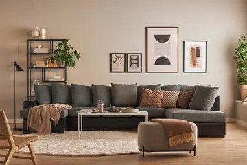 Ocean 5-seters Høyrevendt U-formet Large Sofa med Divan og Sjeselong i Kunstlær/Stoff - Grå / Svart - Møbler - Sofaer - Skinnsofaer