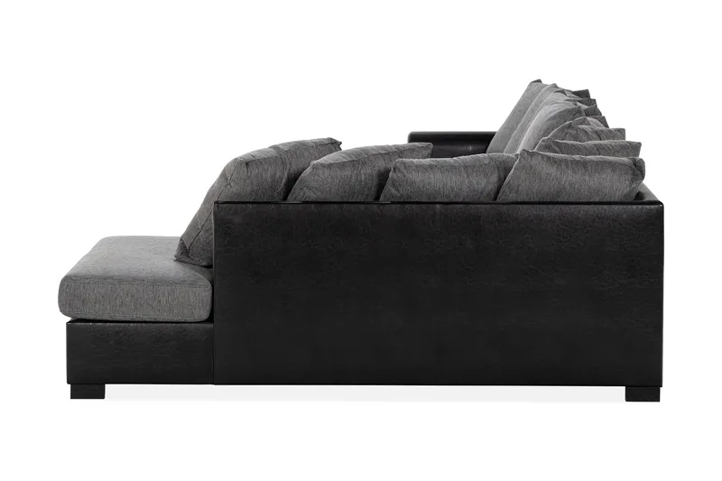 Ocean 5-seters Høyrevendt U-formet Large Sofa med Divan og Sjeselong i Kunstlær/Stoff - Grå / Svart - Møbler - Sofaer - U-sofa