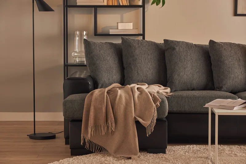 Ocean 5-seters Høyrevendt U-formet Large Sofa med Divan og Sjeselong i Kunstlær/Stoff - Grå / Svart - Møbler - Sofaer - Skinnsofaer